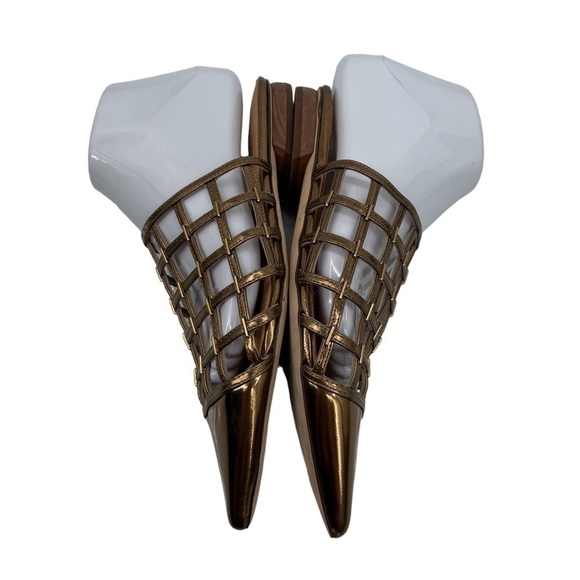 Sigerson Morrison Gold Eddi Caged Mirror Pointed Toe Sandals Size 37 Women’s - Picture 6 of 10